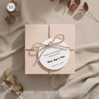 Etiquetas Para Recuerdos Boda Monograma Minimalista en Blanco y Negro