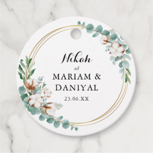 Etiquetas Para Recuerdos Boda Musulmana Nikah Floral Verde Blanco Dorado