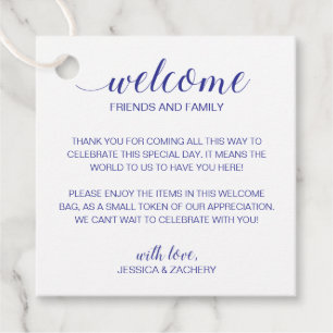 Etiquetas Para Recuerdos Boda Navy Blue Script Bienvenida Cesta de Bolsa de
