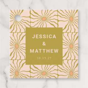 Etiquetas Para Recuerdos Boda personalizada botánica Groovy Retro Chartreus