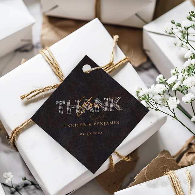 Etiquetas Para Recuerdos Boda personalizado Black Gold Sparkler (Subido por el creador)