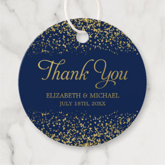 Etiquetas Para Recuerdos Boda Purpurina de la Marina Blue Faux Gold Gracias