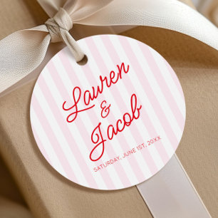Etiquetas Para Recuerdos Boda Rayas Rosadas Rojas Minimalista Minimalista M