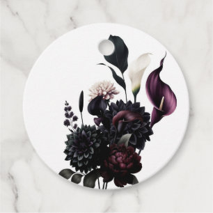 Etiquetas Para Recuerdos Boda Romántica Floral Blanca Oscura y Melancólica