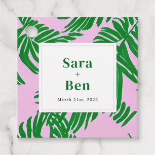 Etiquetas Para Recuerdos Boda rosa moderno + verde palmera