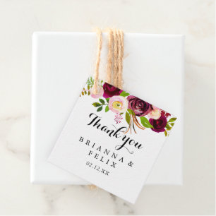 Etiquetas Para Recuerdos Boda ruso de caligrafía floral de borgoña en Rubor
