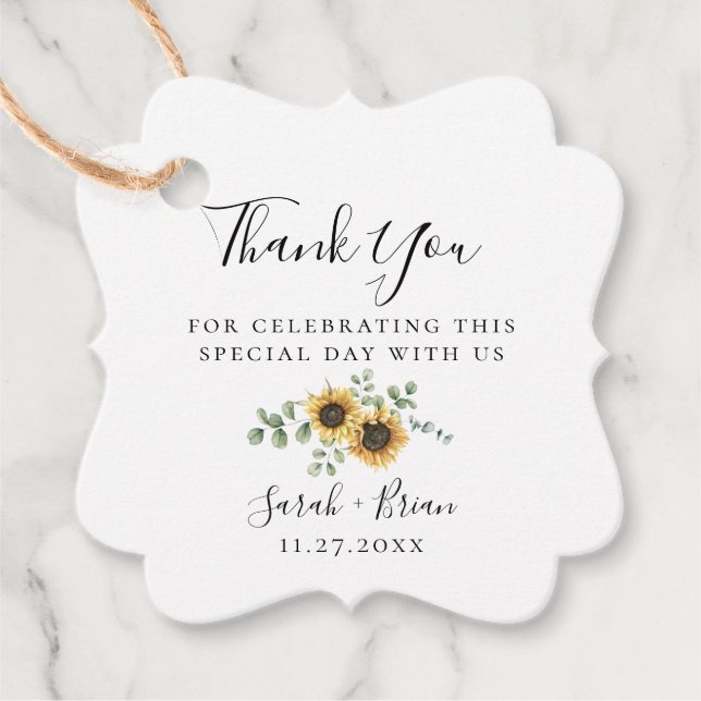 Etiquetas Para Recuerdos Boda rústica de girasoles y eucalipto (Anverso)