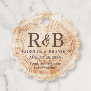 Etiquetas Para Recuerdos Boda rústico grano de madera Monograma gracias