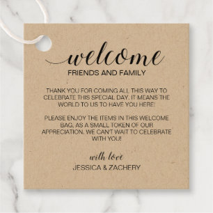 Etiquetas Para Recuerdos Boda Rústico Kraft Brown Bienvenida Bolsa de Cesta