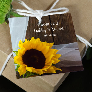 Etiquetas Para Recuerdos Boda Rústico Yellow Sunflower and Barn Wood