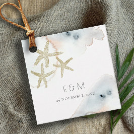 ETIQUETAS PARA RECUERDOS BODA STARFISH MONOGRAM DE LA PLAYA AZUL DOBLE DE O