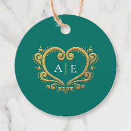 Etiquetas Para Recuerdos Boda verde de monograma de corazón decorativo de o