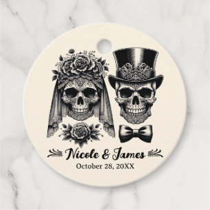 Etiquetas Para Recuerdos Boda Vintage Esqueleto Negro y Dorado Crema