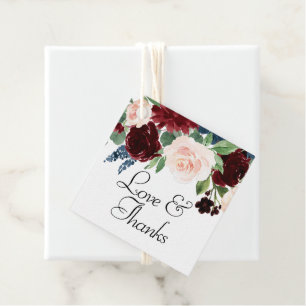 Etiquetas Para Recuerdos Boho Bloom Rojo Borgoña y Azul marino Gracias