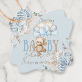 Etiquetas Para Recuerdos Boho Blue Floral Pampas Teddy Bear Boy Baby Shower