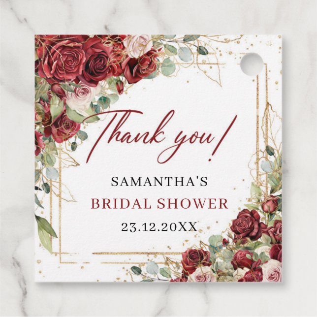 Etiquetas Para Recuerdos Boho burgundy y rosas ruidosos Bridal Shower (Reverso)