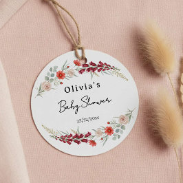 Etiquetas Para Recuerdos Boho floral Baby Shower red wildflower watercolor