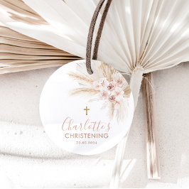 Etiquetas Para Recuerdos Boho Pampas Chica Rosa Bautismo Floral Cristianism