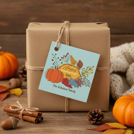 Etiquetas Para Recuerdos Boho Pastel Azul Cosecha de Calabaza Día de Acción