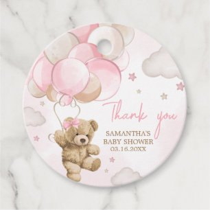Etiquetas Para Recuerdos Boho Pink Bear Balloon Baby Shower