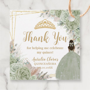 Etiquetas Para Recuerdos Boho Sage Green Floral Pampas Quinceañera Princess