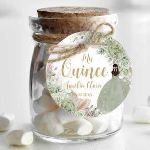 Etiquetas Para Recuerdos Boho Sage Green Floral Pampas Quinceañera Princess