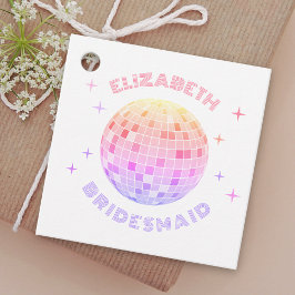 Etiquetas Para Recuerdos Bola de discoteca rosa retro para fin de semana de