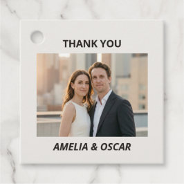 Etiquetas Para Recuerdos Bold Black Ivory Photo Modern Wedding Thank You