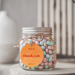 Etiquetas Para Recuerdos Bold Chic Orange Sunset Monogram Thank You Wedding