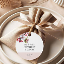 Etiquetas Para Recuerdos Bolsas de Favor de la Boda Blanca y Rosa