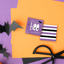 Etiquetas Para Recuerdos Boo blanco morado Feliz Halloween