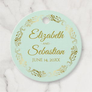 Etiquetas Para Recuerdos Borde Dorado Ornate Elegante Boda Verde Menta