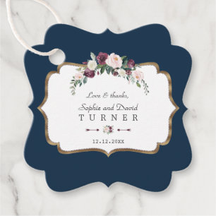 Etiquetas Para Recuerdos Borgoña Rubor Marfil Floral Gold Naval Boda Azul