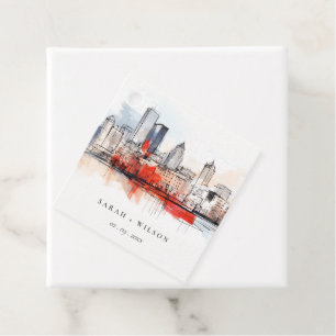 Etiquetas Para Recuerdos Boston Massachusetts City Scape Watercolor Boda