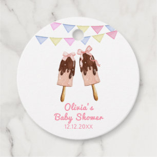 Etiquetas Para Recuerdos Bow de rosado lindo Crema de hielo Baby Shower