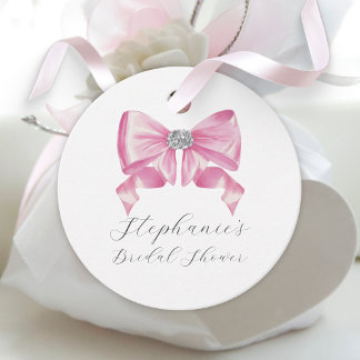 Etiquetas Para Recuerdos Bow rosa Coquette Glam Bridal Shower
