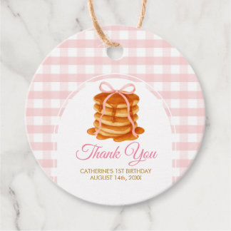 Etiquetas Para Recuerdos Bows and Brunch Pancake Pink 1st Birthday Gingham