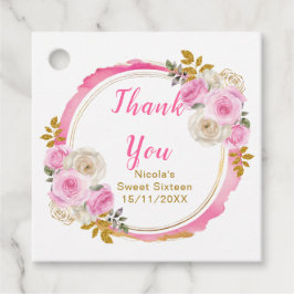 Etiquetas Para Recuerdos Bright Pink and Gold Elegant Flowers Sweet Sixteen