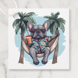 Etiquetas Para Recuerdos Bulldog Francés con Camiseta Hawaiana