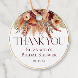 Etiquetas Para Recuerdos Burgundy Terracotta Flores Dorados Pampas Gracias