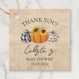 Etiquetas Para Recuerdos Burlap Pumpkin y Sunflower Baby Shower Gracias