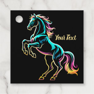 Etiquetas Para Recuerdos Caballo Luz de Neón Glitch Estilo Retro