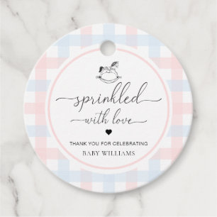 Etiquetas Para Recuerdos Caballo rosa azul de Gingham salpicado de amor