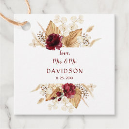 Etiquetas Para Recuerdos Caída Burgundy Floral Pampas Palm Boda de Grass