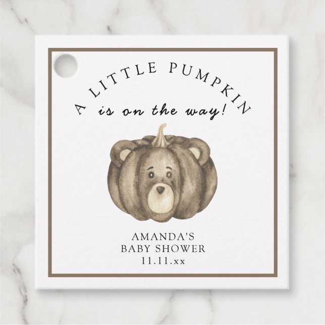 Etiquetas Para Recuerdos Caída del oso de la calabaza Ducha bebé (Anverso)