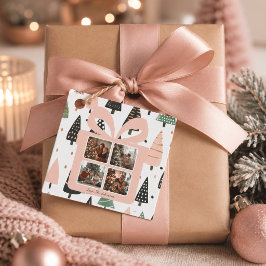 Etiquetas Para Recuerdos Caja de regalo de Navidad rosa moderna personaliza