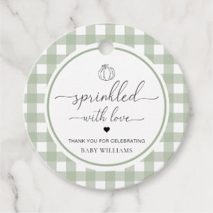 Etiquetas Para Recuerdos Calabaza De Gingham Verde Sage Espolvada De Amor