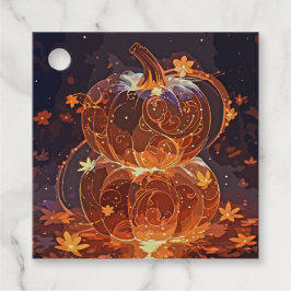 Etiquetas Para Recuerdos Calabaza mágica brillante con hojas otoñales