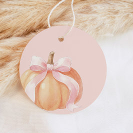 Etiquetas Para Recuerdos Calabaza Redonda con Lazo Rosa para Baby Shower 