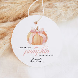 Etiquetas Para Recuerdos Calabaza Redonda con Lazo Rosa para Baby Shower 